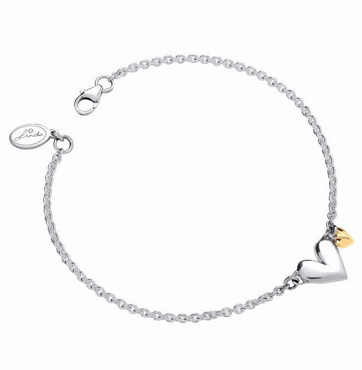 Linda MacDonald Sterling Silver and 9ct Yellow Gold  Heart Bracelet You and Me Collection BYM