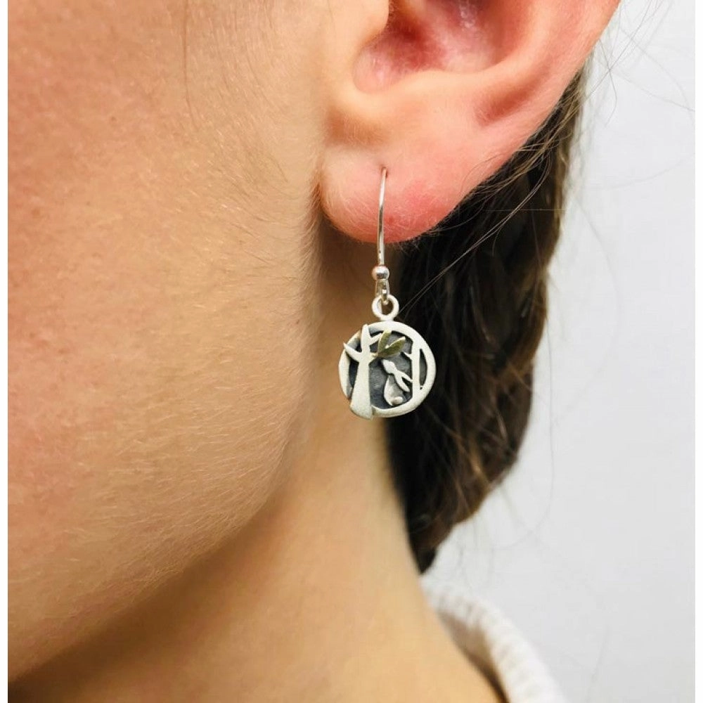 Linda MacDonald Woodland Sterling Silver and 9ct Gold Earrings Woodlands Collection DWS