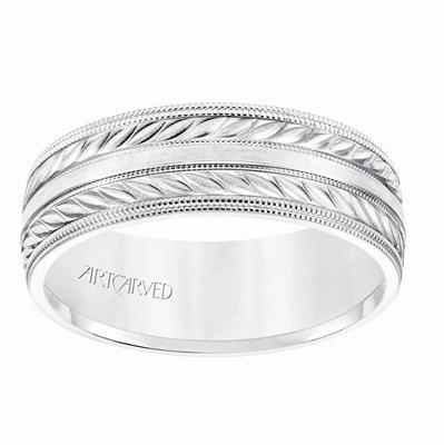 Low Dome Double Milgrain Edge Carved Wedding Band