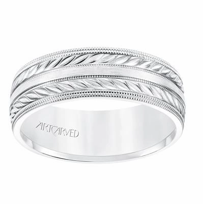 Low Dome Double Milgrain Edge Carved Wedding Band
