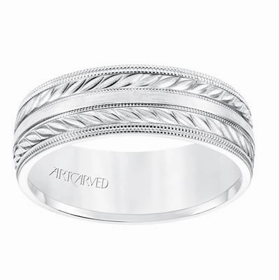 Low Dome Double Milgrain Edge Carved Wedding Band