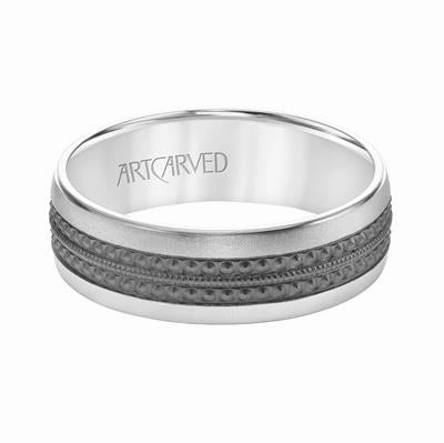Low Dome Flat Edge Carved Wedding Band