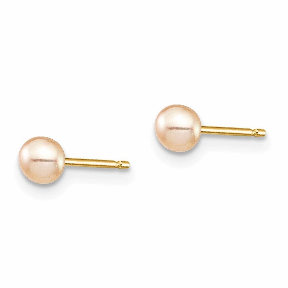 Madi K Kid's 14k  3-4mm Pink Button Freshwater Cultured Pearl Stud Post Earrings