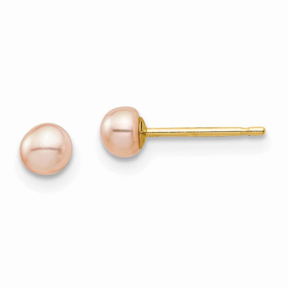 Madi K Kid's 14k  3-4mm Pink Button Freshwater Cultured Pearl Stud Post Earrings