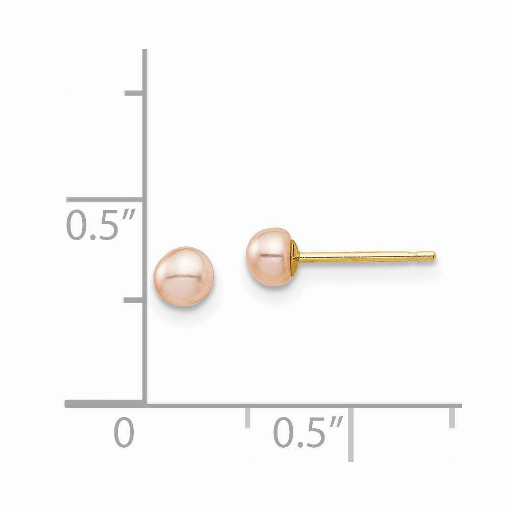 Madi K Kid's 14k  3-4mm Pink Button Freshwater Cultured Pearl Stud Post Earrings