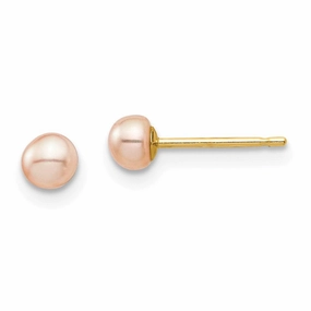 Madi K Kid's 14k  3-4mm Pink Button Freshwater Cultured Pearl Stud Post Earrings