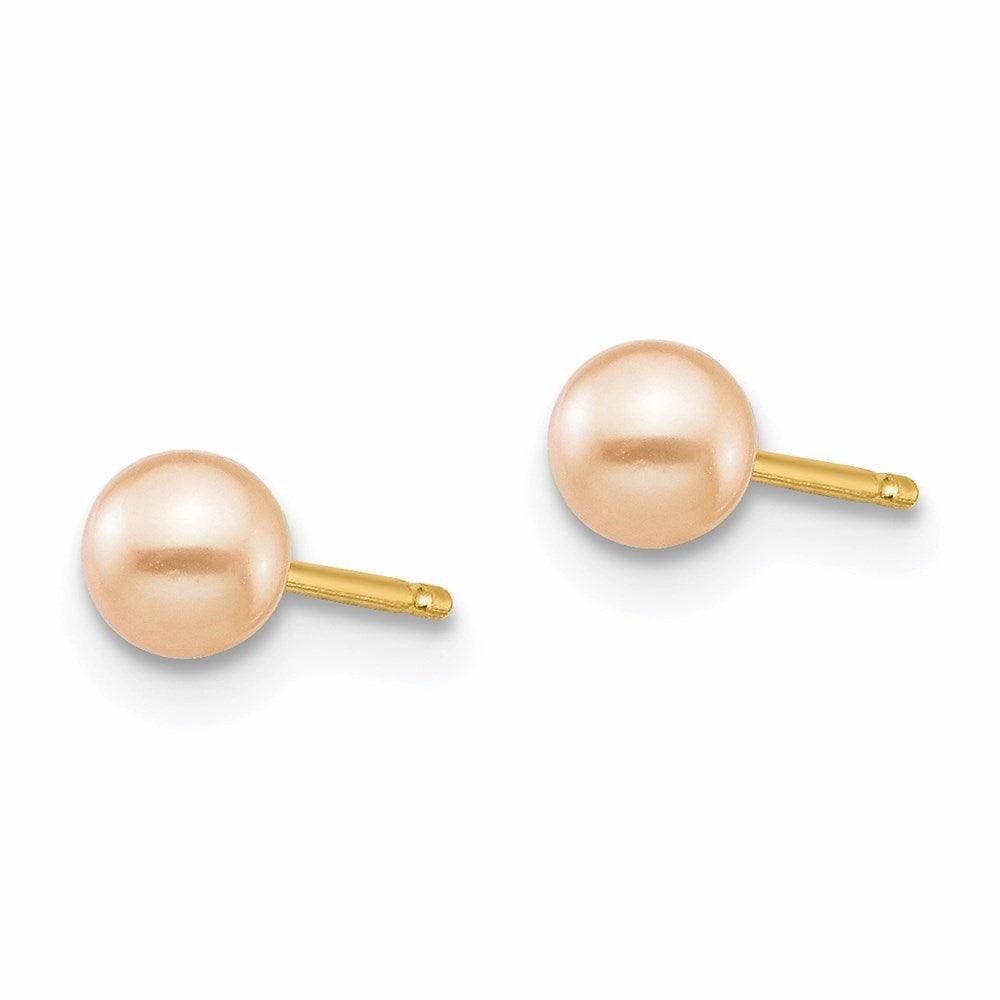 Madi K Kid's 14k  3-4mm Pink Round Freshwater Cultured Pearl Stud Post Earrings