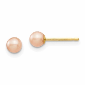 Madi K Kid's 14k  3-4mm Pink Round Freshwater Cultured Pearl Stud Post Earrings