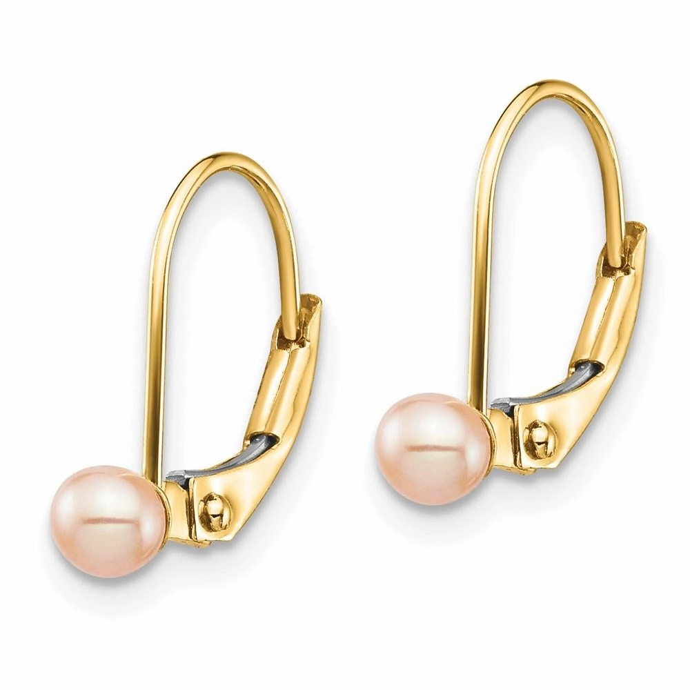 Madi K Kid's 14K  3-4mm Pink Round FW Cultured Pearl Leverback Earrings