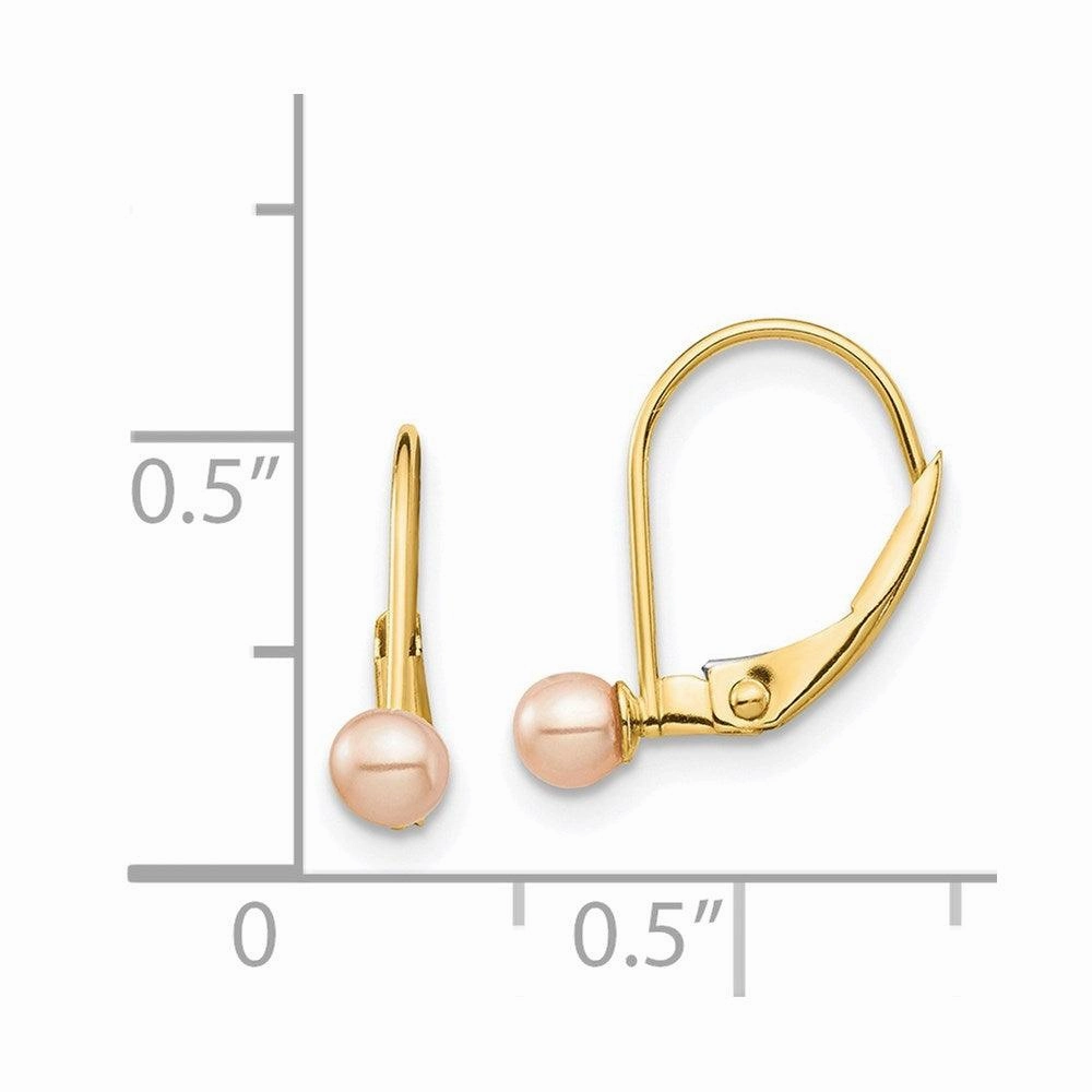 Madi K Kid's 14K  3-4mm Pink Round FW Cultured Pearl Leverback Earrings