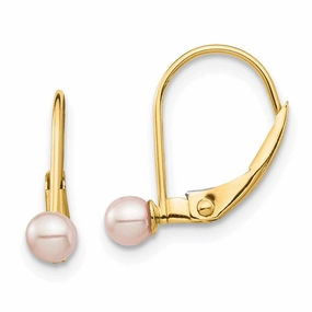 Madi K Kid's 14K  3-4mm Pink Round FW Cultured Pearl Leverback Earrings