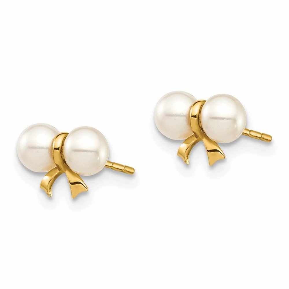 Madi K Kid's 14k  3-4mm White Round FW Cultured Pearl Bow Post Earrings