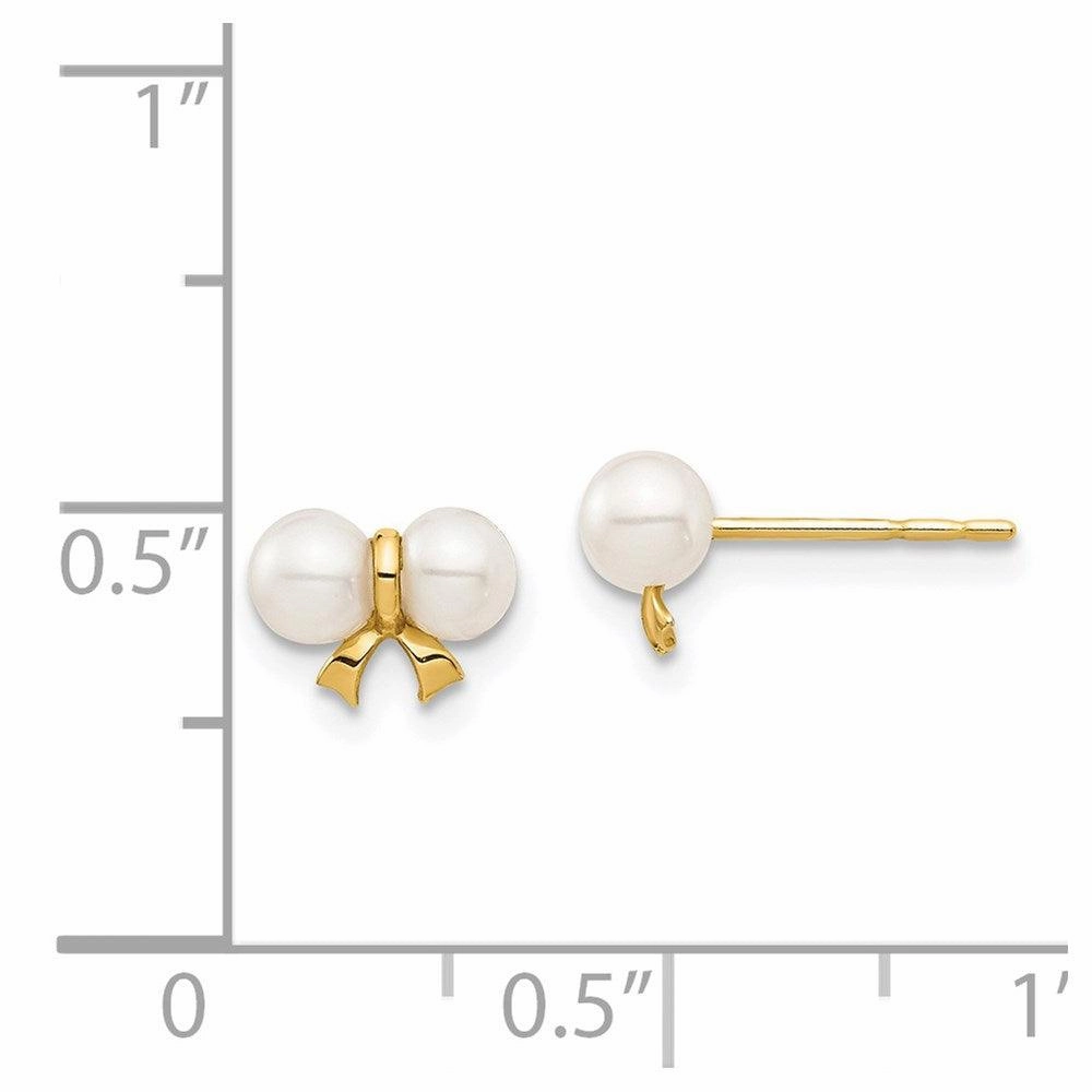 Madi K Kid's 14k  3-4mm White Round FW Cultured Pearl Bow Post Earrings