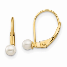 Madi K Kid's 14K  3-4mm White Round FW Cultured Pearl Leverback Earrings