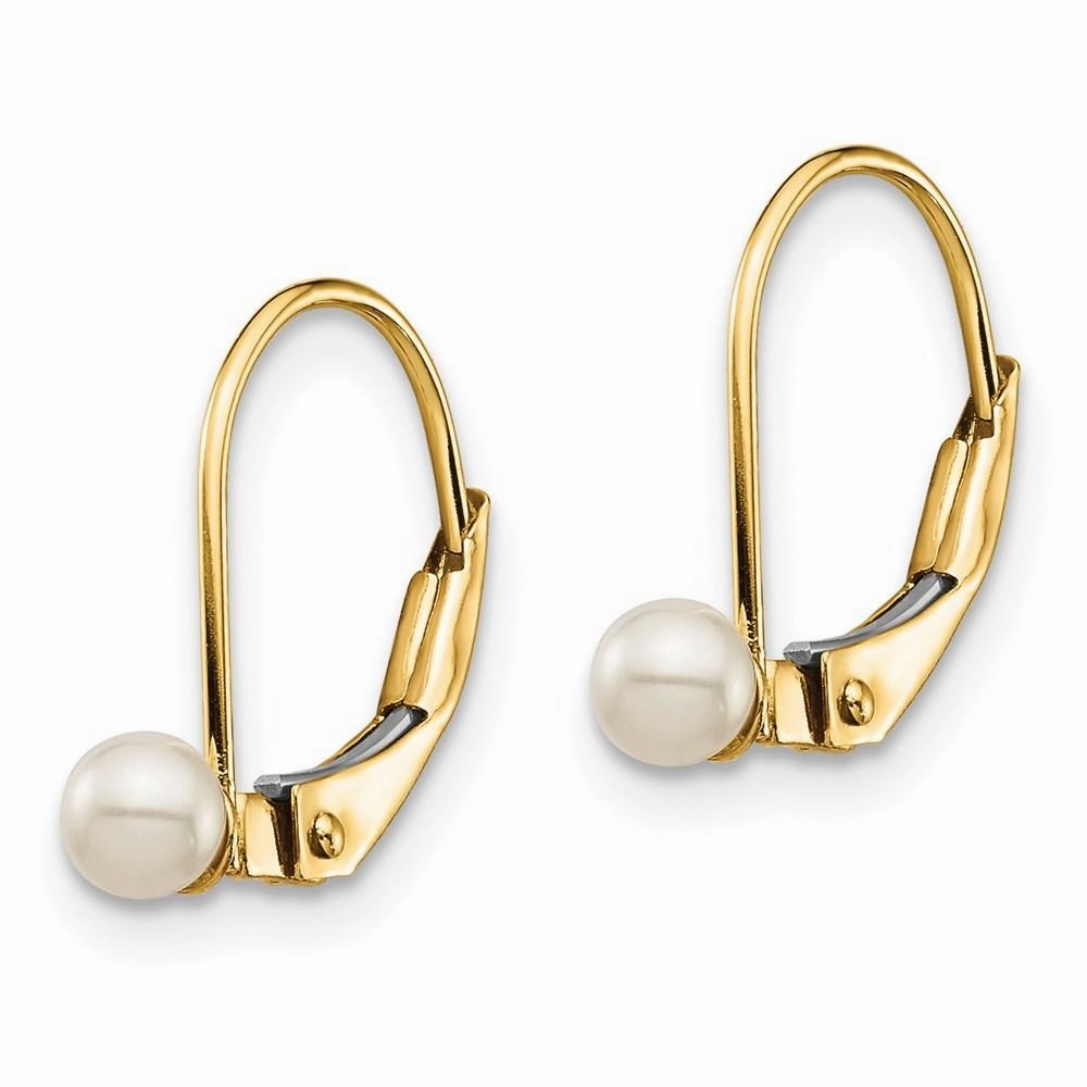 Madi K Kid's 14K  3-4mm White Round FW Cultured Pearl Leverback Earrings