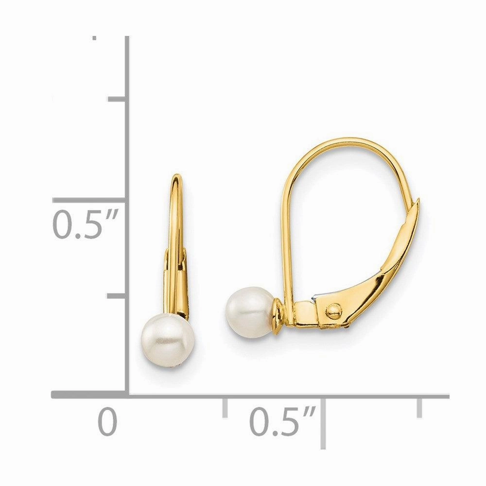 Madi K Kid's 14K  3-4mm White Round FW Cultured Pearl Leverback Earrings