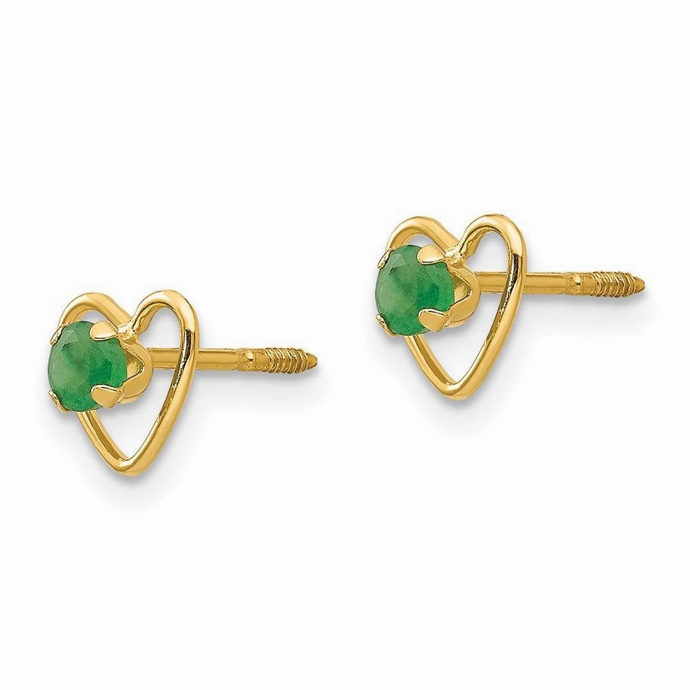 Madi K Kid's 14k  3mm Emerald Birthstone Heart Earrings