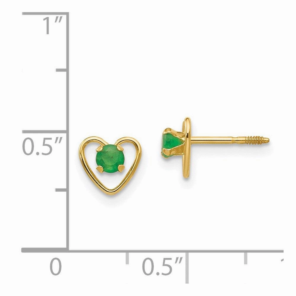Madi K Kid's 14k  3mm Emerald Birthstone Heart Earrings