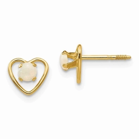 Madi K Kid's 14k  3mm Opal Birthstone Heart Earrings