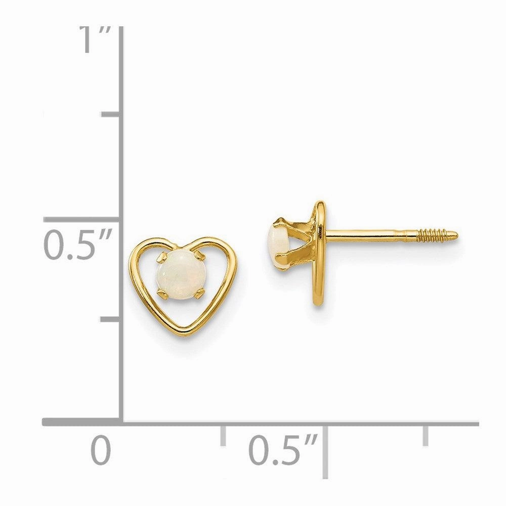Madi K Kid's 14k  3mm Opal Birthstone Heart Earrings