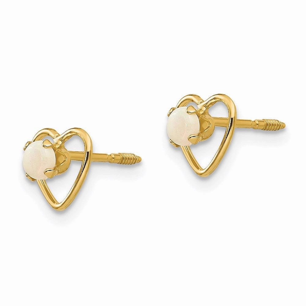 Madi K Kid's 14k  3mm Opal Birthstone Heart Earrings