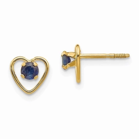 Madi K Kid's 14k  3mm Sapphire Birthstone Heart Earrings