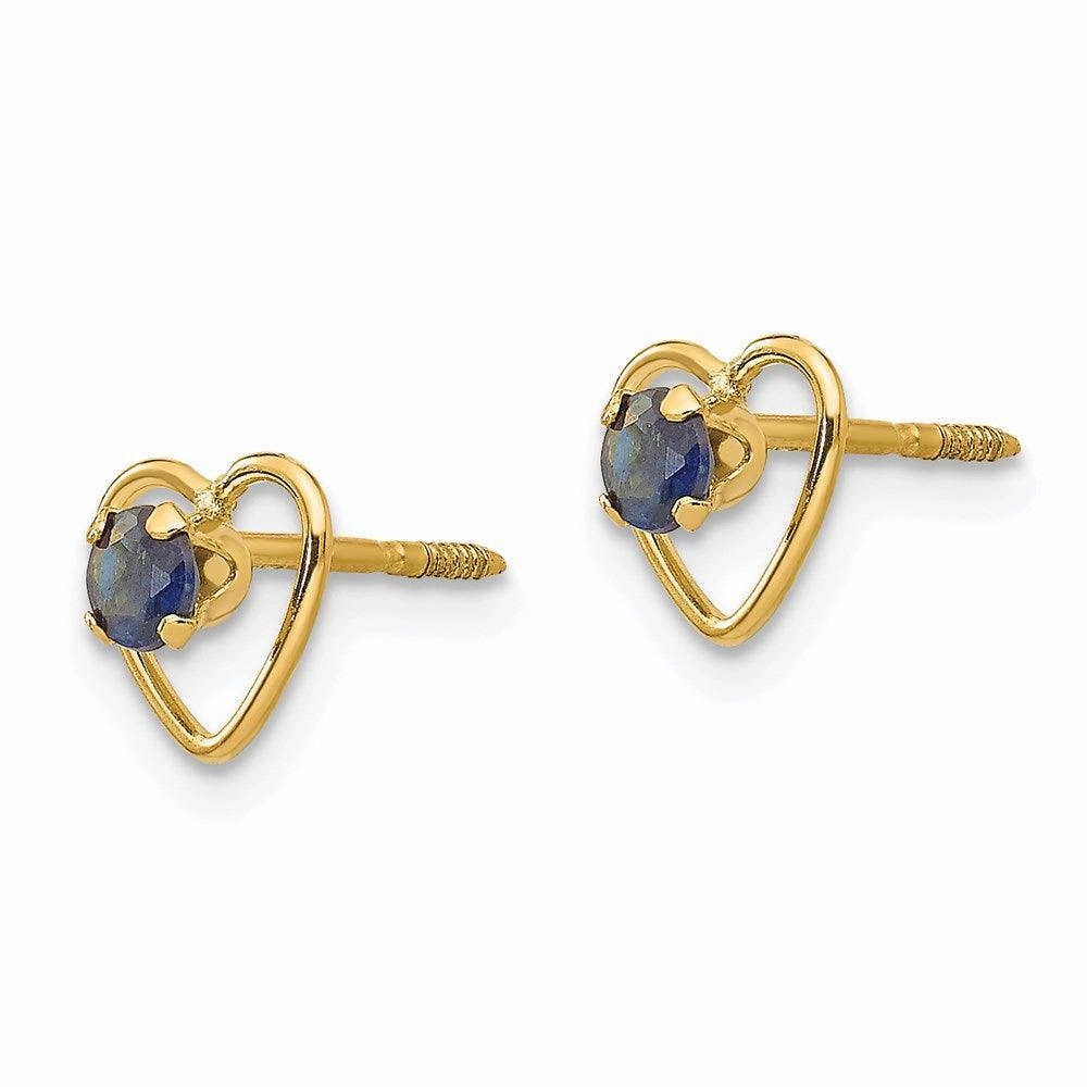 Madi K Kid's 14k  3mm Sapphire Birthstone Heart Earrings