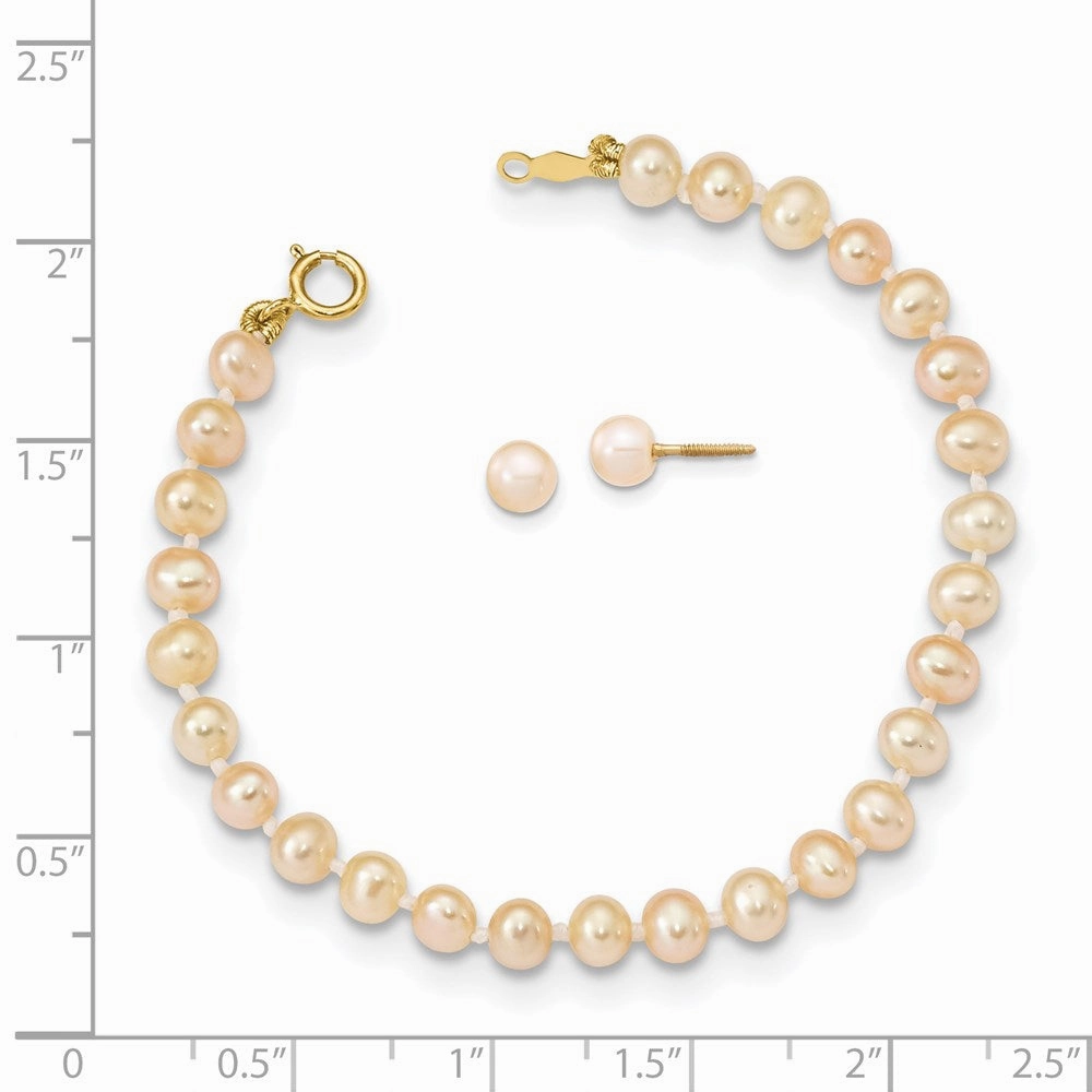Madi K Kid's 14K  4-5mm Pink FW Cultured Pearl 5.5 Bracelet & Earrings Set