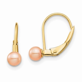 Madi K Kid's 14K  4-5mm Pink Round FW Cultured Pearl Leverback Earrings
