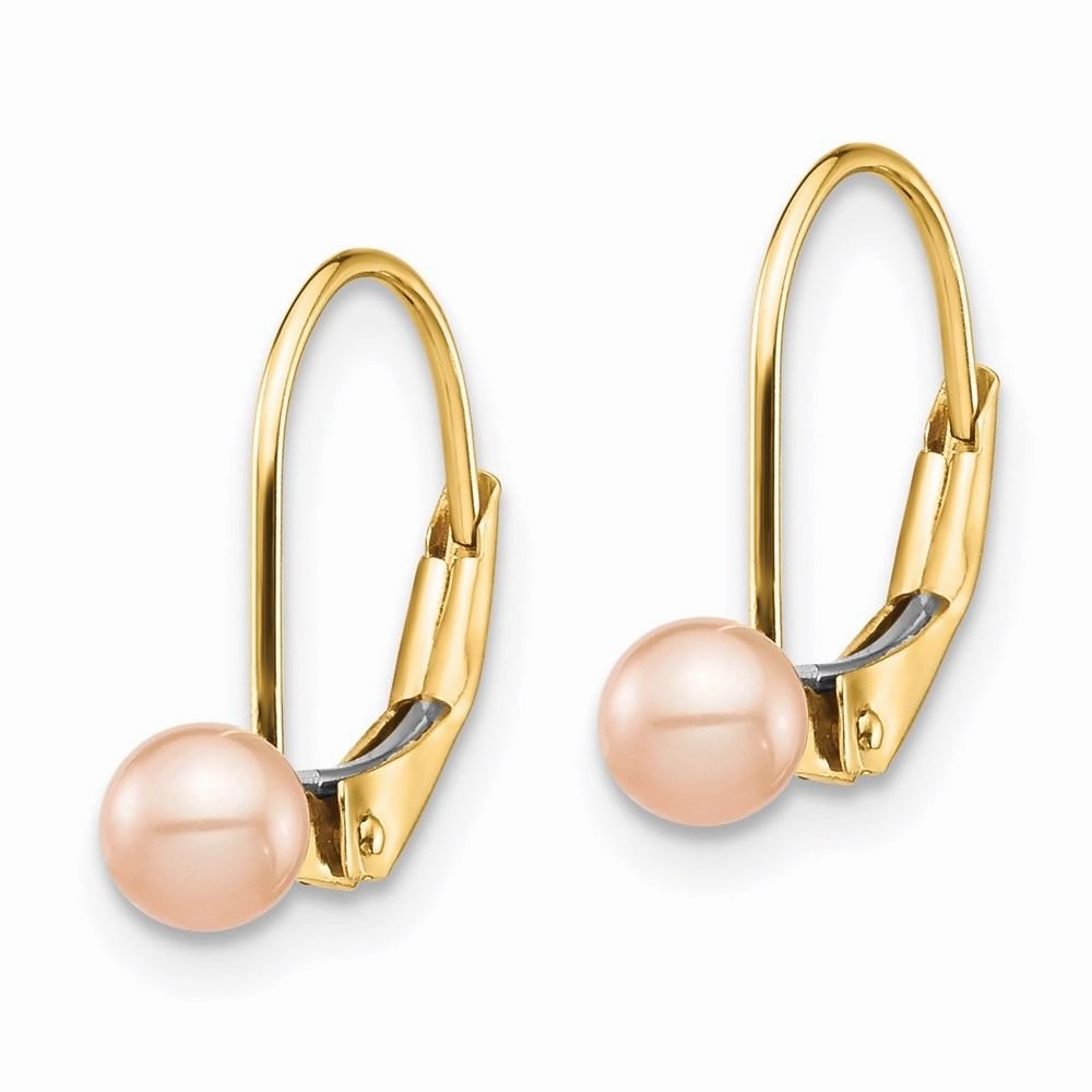Madi K Kid's 14K  4-5mm Pink Round FW Cultured Pearl Leverback Earrings