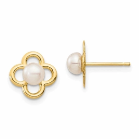 Madi K Kid's 14K  4-5mm White Button Freshwater Cultured Pearl Post Earrings