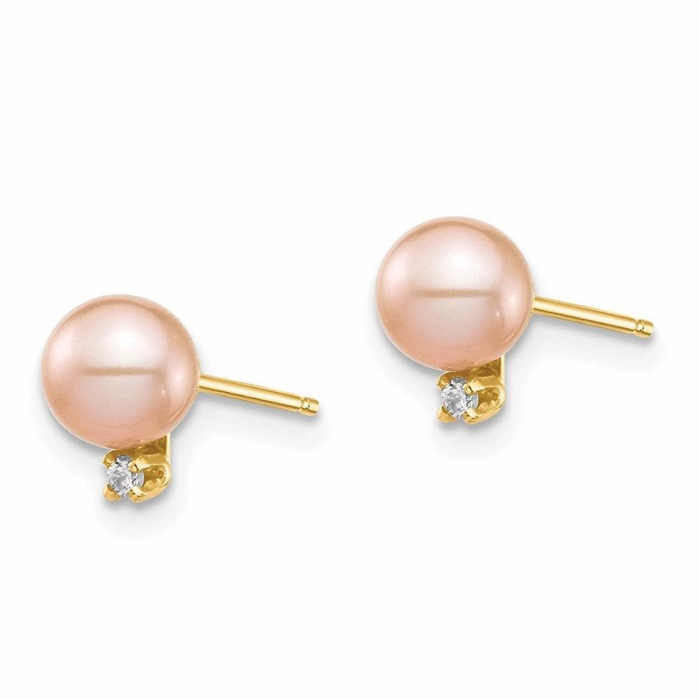 Madi K Kid's 14K  5-6mm Pink Round FW Cultured Pearl .02ct Diamond Post Earrings