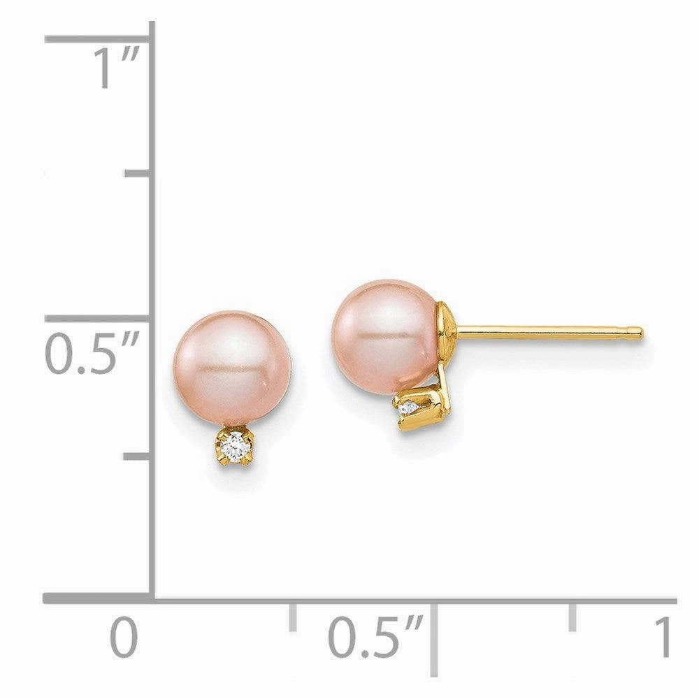 Madi K Kid's 14K  5-6mm Pink Round FW Cultured Pearl .02ct Diamond Post Earrings