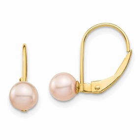 Madi K Kid's 14K  5-6mm Pink Round FW Cultured Pearl Leverback Earrings