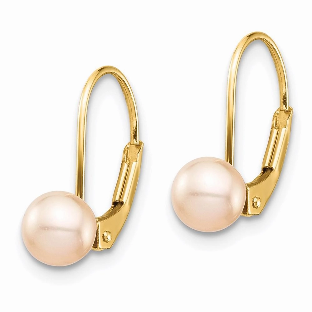 Madi K Kid's 14K  5-6mm Pink Round FW Cultured Pearl Leverback Earrings