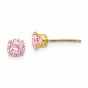 Madi K Kid's 14k  5mm Pink CZ Post Earrings