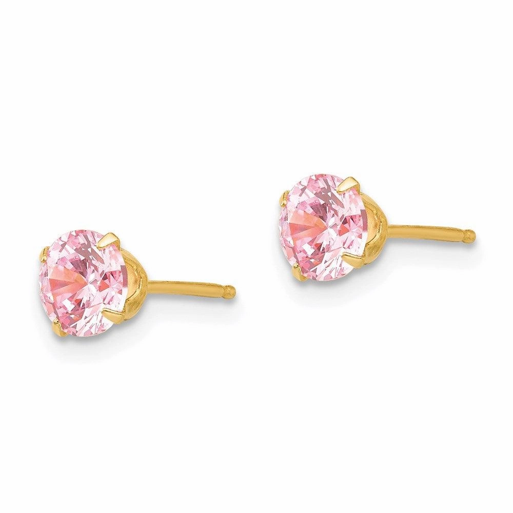 Madi K Kid's 14k  5mm Pink CZ Post Earrings