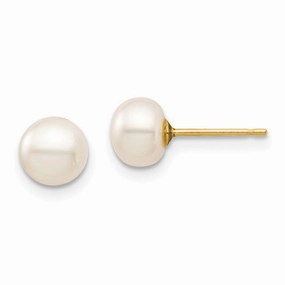 Madi K Kid's 14k  6-7mm White Button Freshwater Cultured Pearl Stud Post Earrings