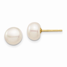 Madi K Kid's 14k  7-8mm White Button Freshwater Cultured Pearl Stud Post Earrings