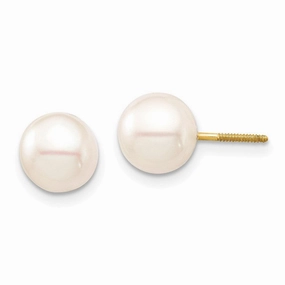 Madi K Kid's 14K  7-8mm White Round Freshwater Cultured Pearl Screwback Earrings