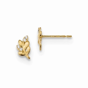 Madi K Kid's 14k   CZ Fern Leaf Post Earrings