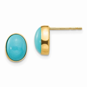 Madi K Kid's 14k  Bezel Set Oval Turquoise Post Earrings