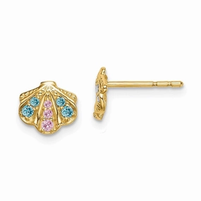 Madi K Kid's 14k  Blue & Pink CZ Seashell Post Earrings