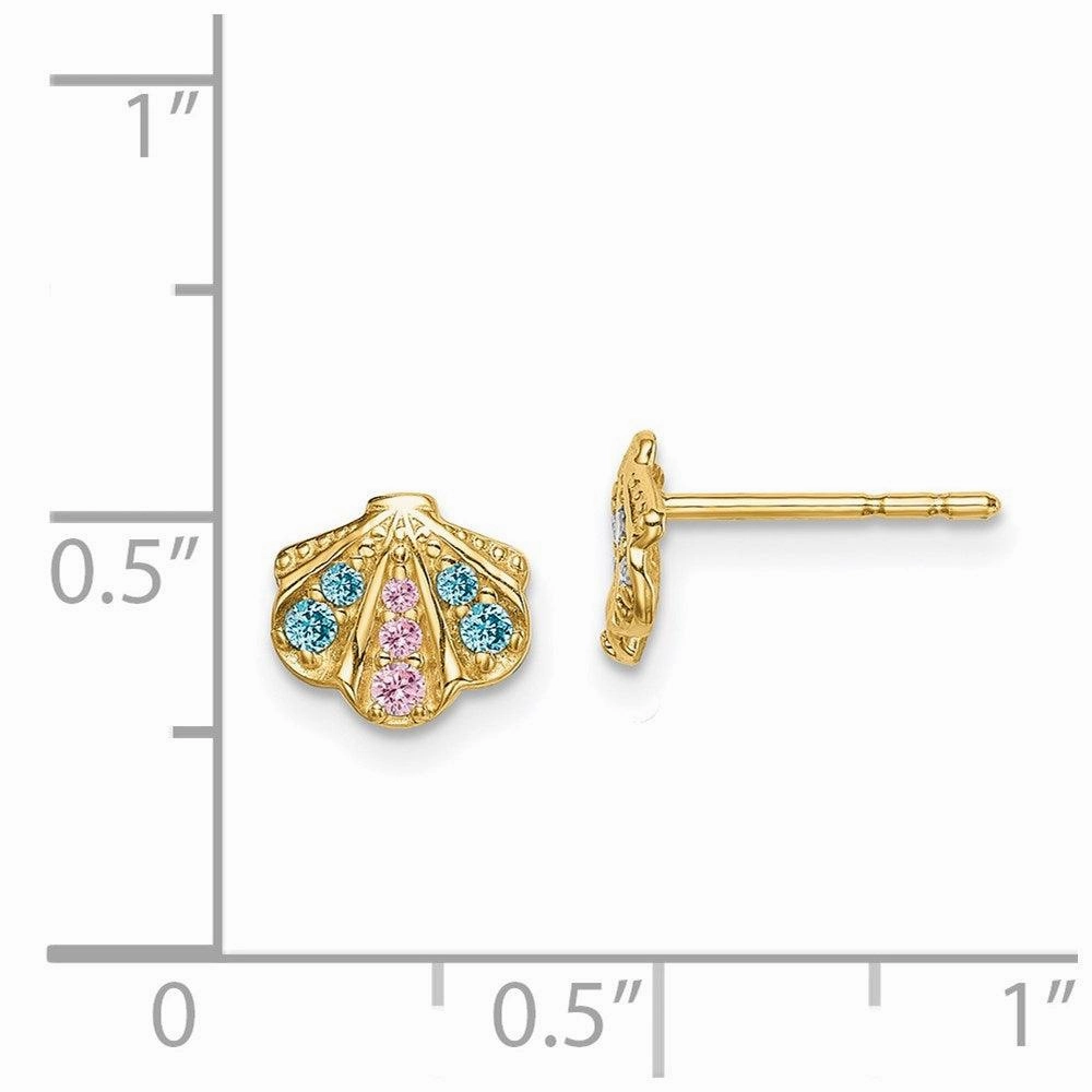 Madi K Kid's 14k  Blue & Pink CZ Seashell Post Earrings