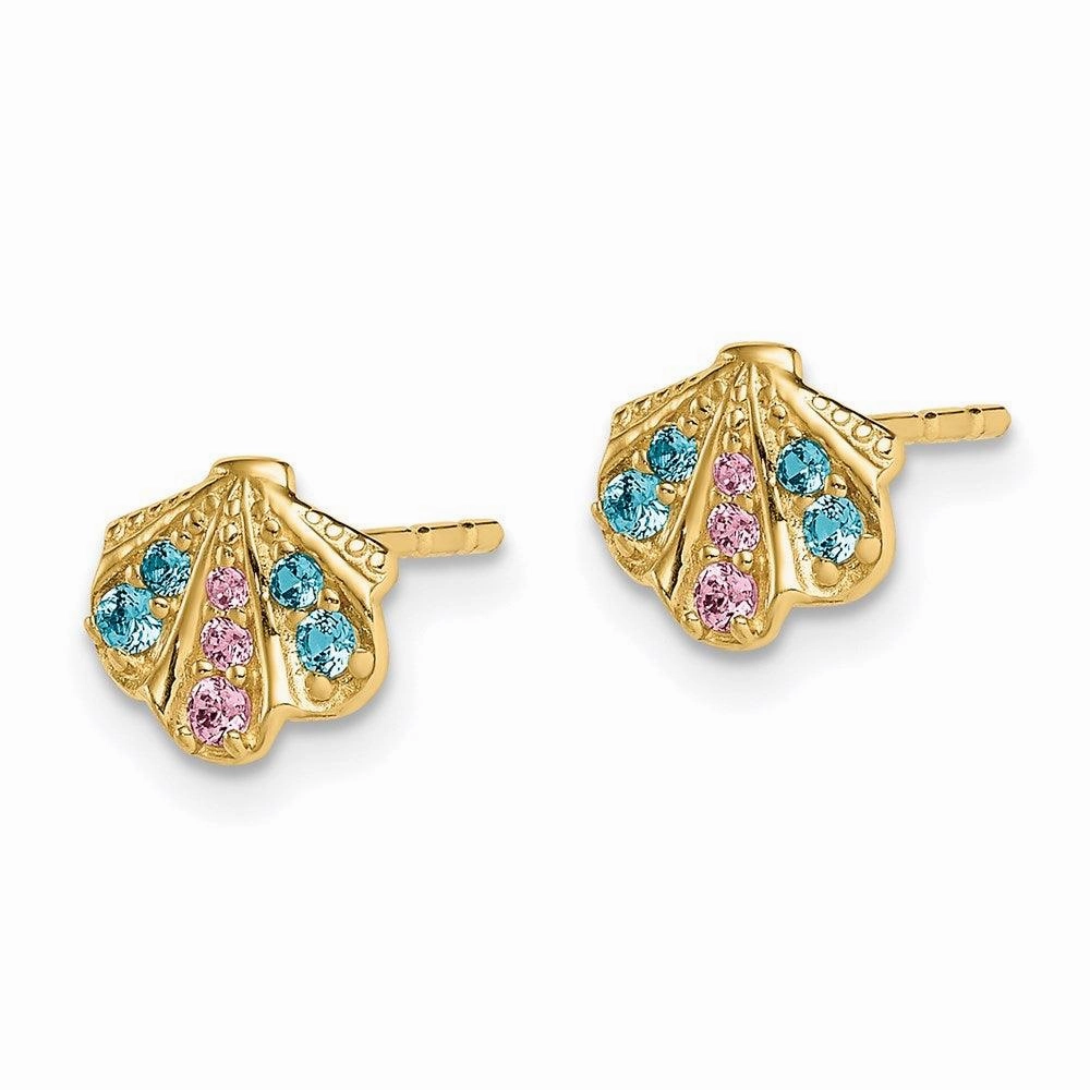 Madi K Kid's 14k  Blue & Pink CZ Seashell Post Earrings