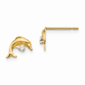 Madi K Kid's 14k  CZ  Dolphin Post Earrings