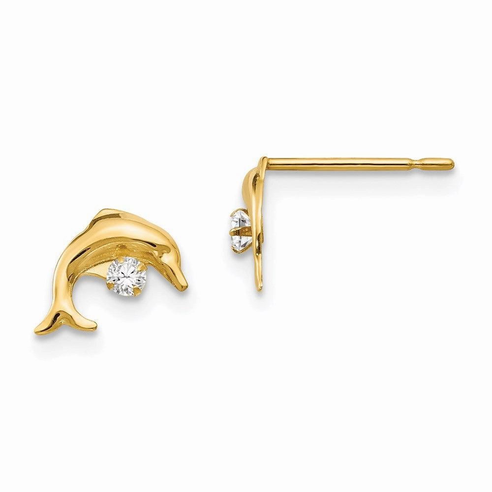 Madi K Kid's 14k  CZ  Dolphin Post Earrings