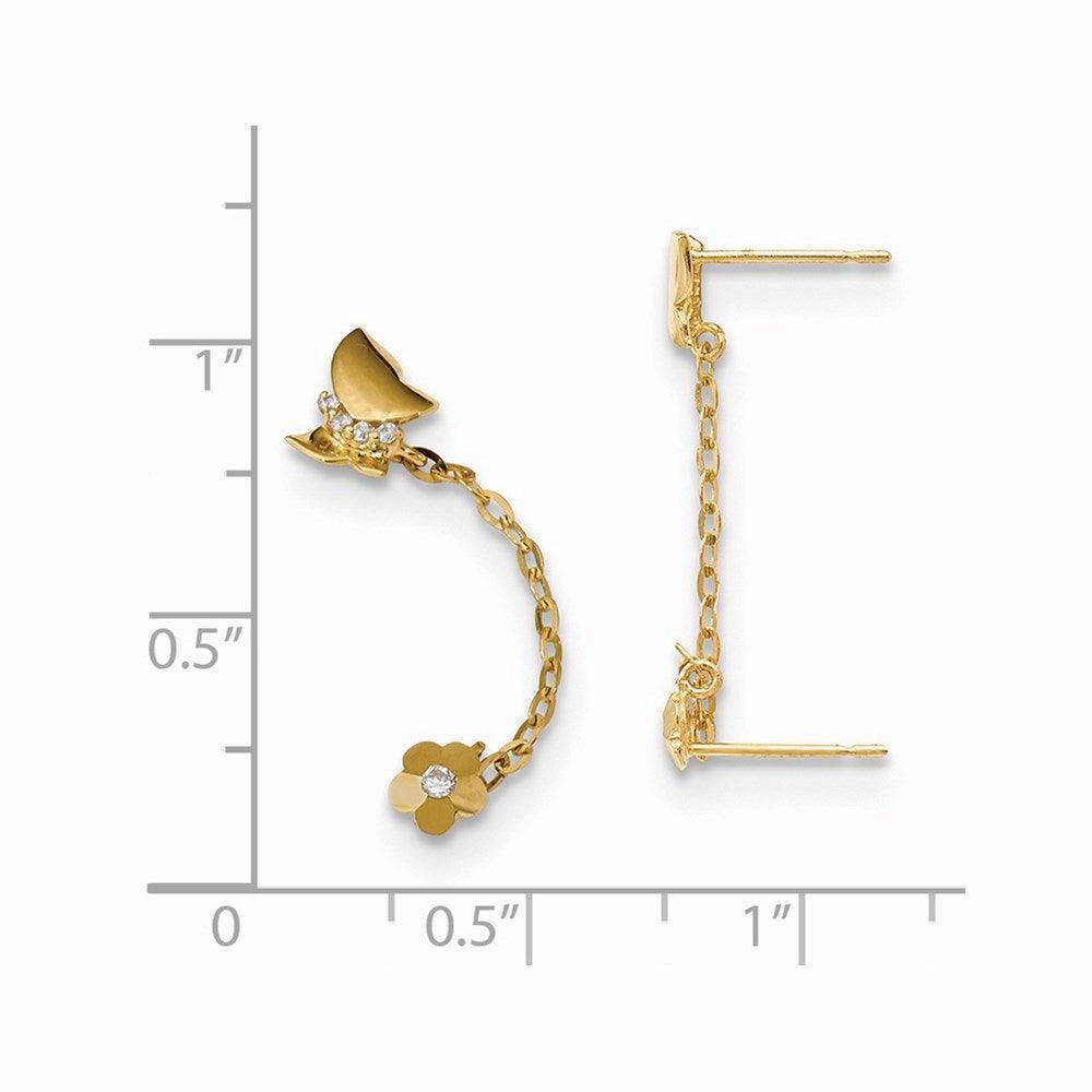 Madi K Kid's 14k  CZ Double Post w/Chain Butterfly & Flower Earring