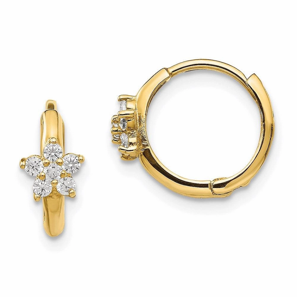 Madi K Kid's 14k  CZ  Flower Hinged Hoop Earrings