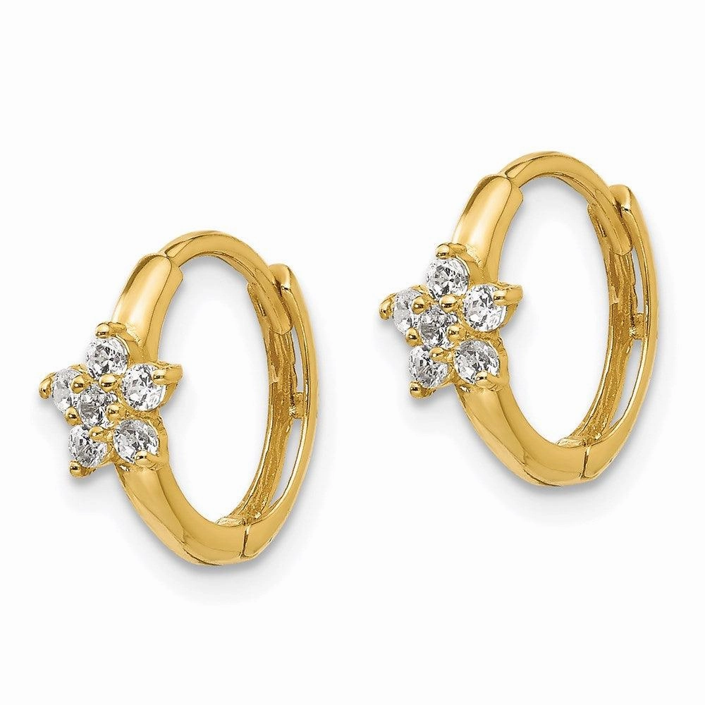 Madi K Kid's 14k  CZ  Flower Hinged Hoop Earrings
